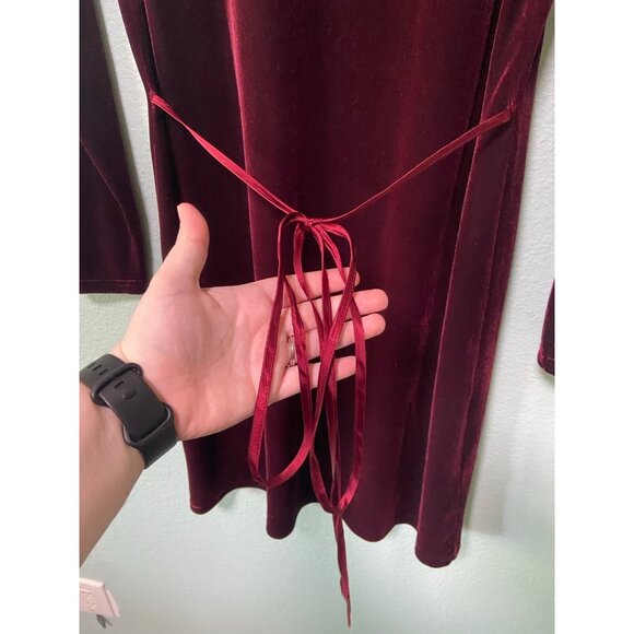 Vintage The Territory Ahead Women's Red Maroon Velvet Long Sleeve Midi Dress Med - Picture 4 of 8